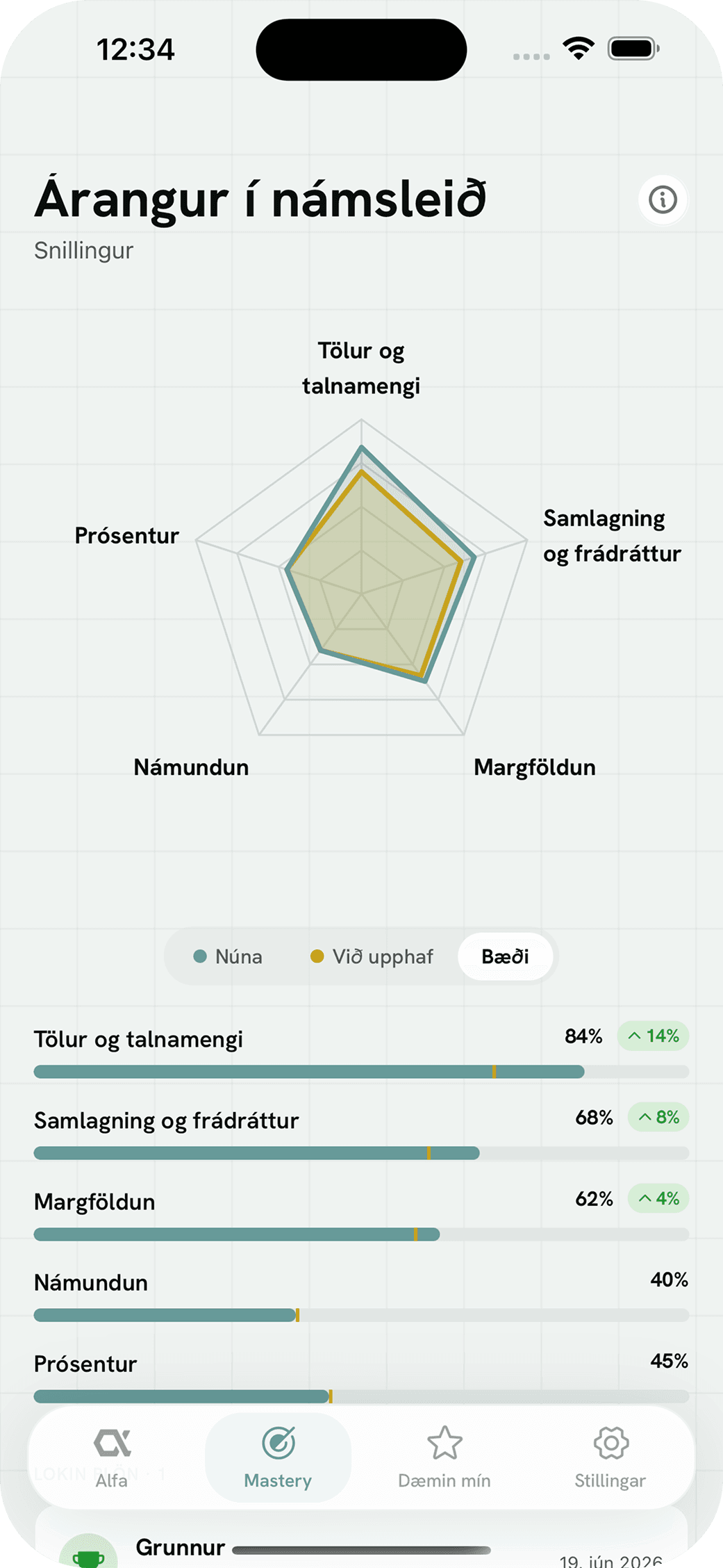 Færniyfirlit í Alfa